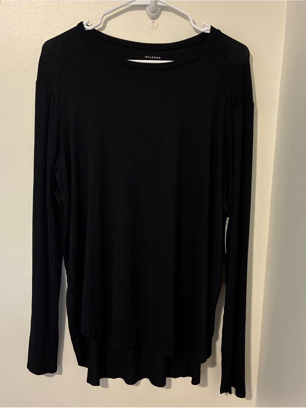 NWT Halogen Nordstrom Black Long Sleeve Knit Top XL Curved Hem Slit HA4201175MI
